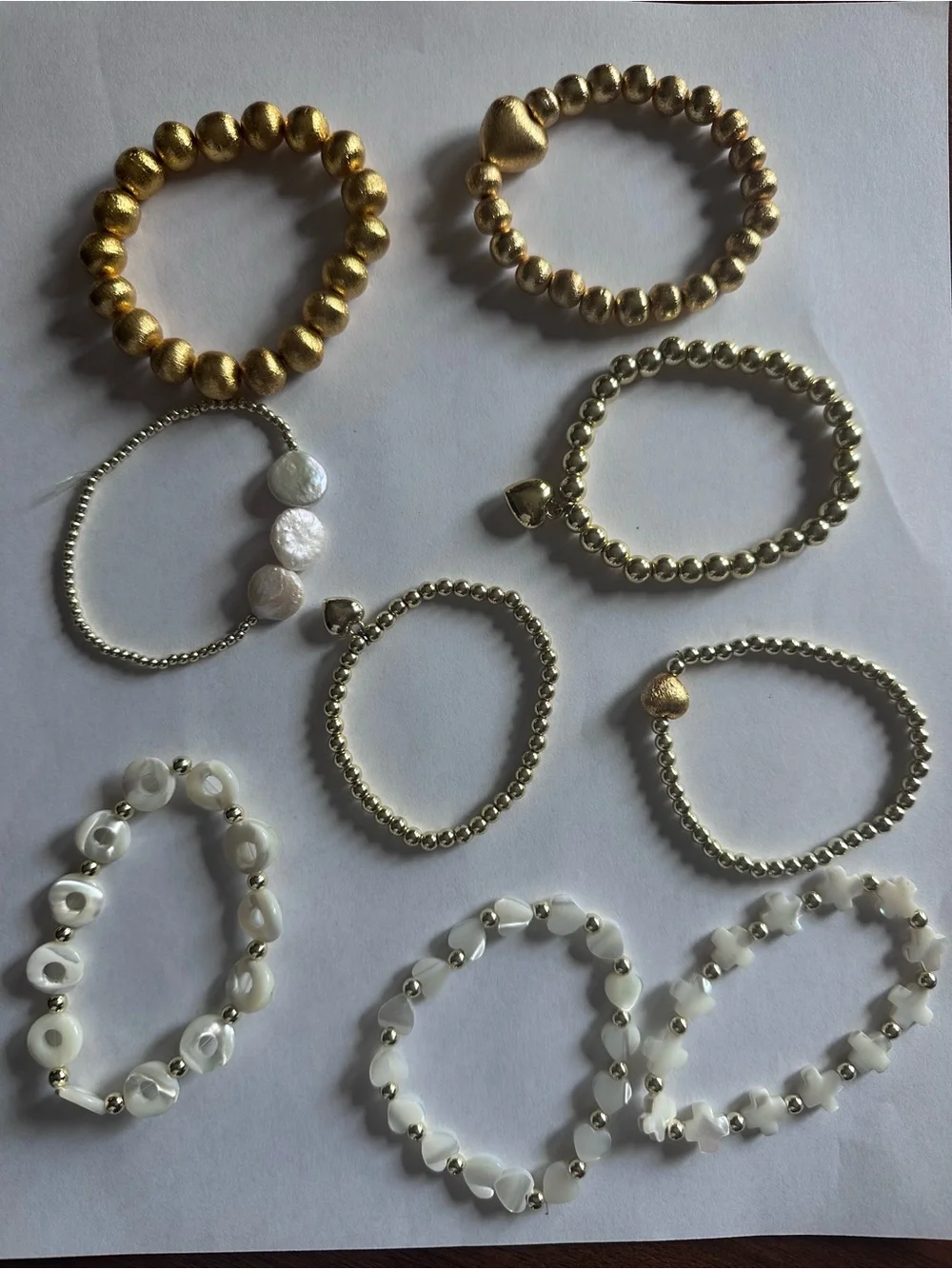 Cocos Beads Gold and White Beaded Stretch Bracelet Set